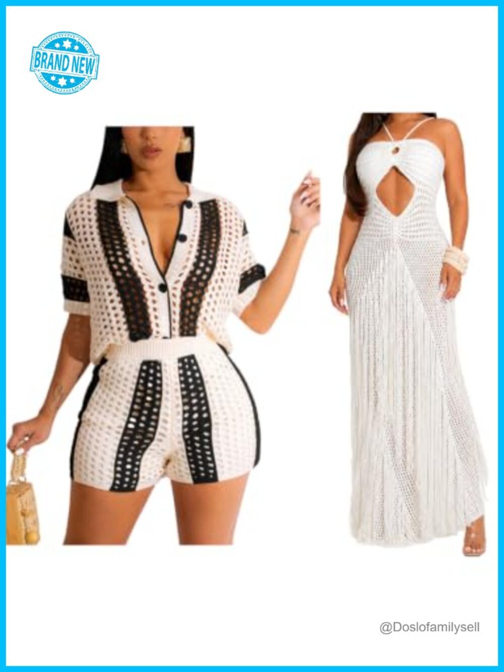 Women's Crochet 2-Piece Short Set & Maxi Cover Up Dress Vacation Outfit